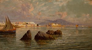 Napolibukten (olje på tre) av Giuseppe Carelli