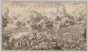 Breaking Through the Siege at Hesui: fra Battle Scenes of the Quelling of Rebellions..., ca. 1765-17 av Giuseppe Castiglione