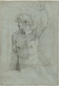 Nakenstudie av en sittende ung mann av Giuseppe Cesari