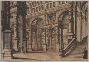 Monumental hvelvet hall med trapp, andre kvartal 1700-tallet. av Giuseppe Galli Bibiena