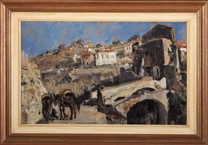 Landskap (olje på panel) av Giuseppe Graziosi