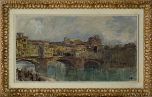 Ponte Vecchio i Firenze (oljemaleri på lerret)