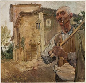 Mann med pipe (olje på lerret) av Giuseppe Graziosi