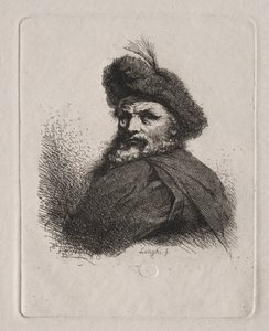 Byste av en mann med pelshatt av Giuseppe Longhi