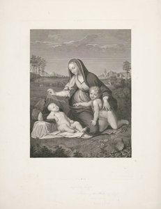 Maria med barn og den unge døperen Johannes i et landskap Madonna del Velo av Giuseppe Longhi