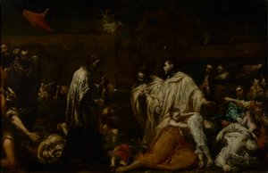 Den salige Bernard Tolomei går i forbønn for pestens opphør i Siena, ca. 1735 (olje på kobber) av Giuseppe Maria Crespi