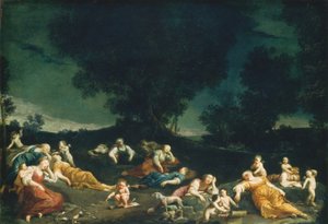 Amorer avvæpner sovende nymfer, ca. 16901705. av Giuseppe Maria Crespi
