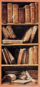 Stilleben-bibliotek med musikkbøker. Maleri av Giuseppe Maria Crespi dit lo Spagnolo (spanjolen) (1665-1747) 1715 Bologna, musikkonservatoriet