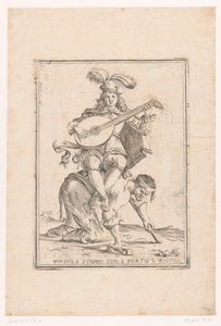 De arme draagt ​​de rijke Fattig, og søppel jeg er, og jeg tok med den rike mannen (tittel på objekt) This is the world (serietittel) av Giuseppe Maria Mitelli