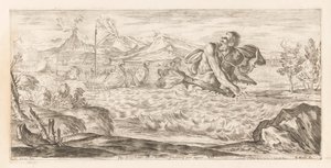 Polyphemus achtervolgt de vloot av Aeneas Her er Polyphemus tilstede, grusomt, skridende over sletten (tittel på objekt) Omzwervingen van Aeneas (serietittel) L
