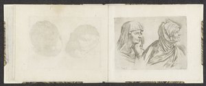 To byster av eldre kvinner til høyre Tegningseksempler (serietittel) Mitelli intaglio (serietittel) av Giuseppe Maria Mitelli