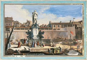 Utsikt over Livorno: Quattro Mori monument (De fire maurere), av Giuseppe Maria Terreni, illustrasjon