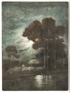 Landskaps- og flokketsing, cm 54,4 x 39. av Giuseppe Miti Zanetti