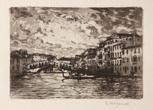 Rialtobroen i Venezia (etsing og akvatint på hvitt papir)