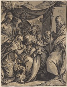 Jomfruen og barnet med de hellige av Giuseppe Nicolo Vicentino, after Camillo Boccaccino