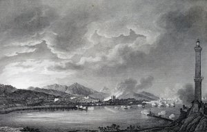 Genova blir bombardert av engelsk flåte, 25. mai 1800, stålgravering fra tegning av Giuseppe Pietro Bagetti (1764-1831), Paris