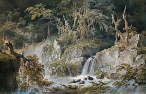 Landskap med foss, av Giuseppe Pietro Bagetti (1764-1831).