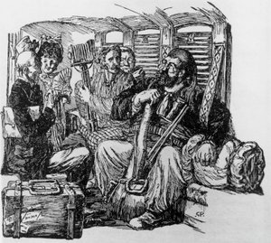 Tartarin i en vogn for Tartarin på Alpene av Alphonse Daudet, Milano av Giuseppe Porcheddu