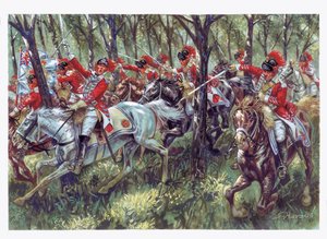 Den amerikanske uavhengighetskrigen (1775–1783): angrepet fra de amerikanske nybyggerne - Den amerikanske revolusjonskrigen - Illustrasjon av Giuseppe Rava av Giuseppe Rava