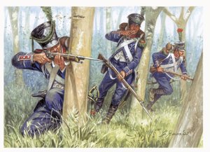 Første imperium: Lett infanterisoldater i skogen - Første imperium: Lett infanteri i skogen - Illustrasjon av Giuseppe Rava av Giuseppe Rava