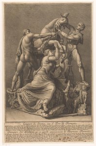 Dirce er knyttet til en stier Farnese Stier Gruppe av statuer, kalt Farnese Bull / Grouppe des Statues, qu 