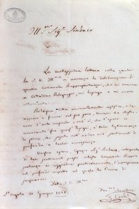 Håndskrevet brev fra Giuseppe Verdi til Bolognas ordfører da han ble æresborger, 20. juni