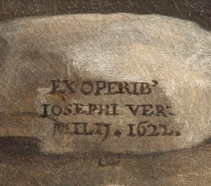 Kunstnerens signatur, Nativity, detalj, 1622