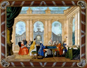 Panel i pietre dure inlay som viser musikk