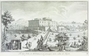 Villa Palmieri i Fiesole, av Giuseppe Zocchi (1711-1767), Utsikt over villaene og omgivelsene i Toscana, Italia