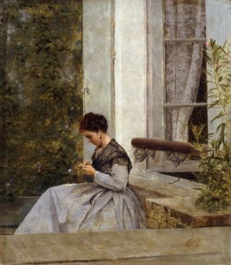 En kvinne som hekler, av Giuseppe or Joseph de Nittis