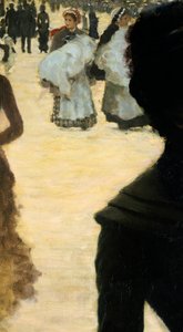 Tilbake fra Bois de Boulogne, Lady with a Dog, av Giuseppe de Nittis, detalj av Giuseppe or Joseph de Nittis