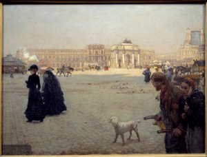 Place du Carrousel-ruinene av Tuileriene i 1882. Bord som representerer en utsikt over Paris. Maleri av Guiseppe Nittis (1846 - 1884)