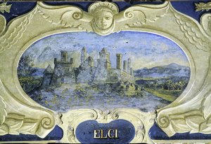 Elci, fra en serie kartusjer som viser bilder av boligene som eies av Conte Pannochieschi d