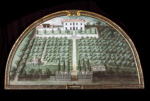 Utsikt over Villa di Marignolle nær Firenze, Italia (Tempera