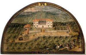 Villa "" La Peggio "" av Giusto Utens (1500-tallet). Menn som spiller ball. Museet i Firenze som det var. Firenze.