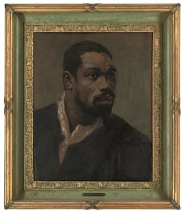 Head of a Black, innrammet (olje på panel) av Glyn Warren Philpot