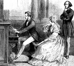 Dronning Victoria ser på prins Albert spille orgel til Felix Mendelssohn