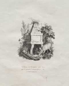 Samling av litografiske essays: A Fountain Imitating Woodcut av Godefroy Engelmann