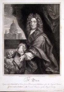 Portrett av Christopher Wren gravert for Elmes 