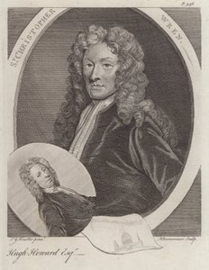 Sir Christopher Wren, engelsk arkitekt, og Hugh Howard, engelsk kunstner og samler (gravering)