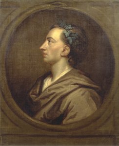 Alexander Pope (1688-1744) profil, kronet med eføy (olje på lerret) av Godfrey (studio of) Kneller