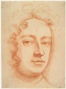 Ansiktet til en mann, trekvart, ser direkte på betrakteren, muligens et selvportrett av Godfrey Kneller
