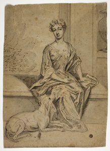 Portrett av hoffdame med mastiff av Godfrey Kneller