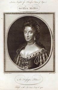 Queen Mary ved Kensington Palace, gravert for Harrisons Edition of Rapin, publisert 8. januar 1785 av Godfrey Kneller