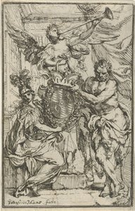 Minerva, Hercules og Fame med våpenskjold