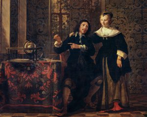 Astronomen og hans kone, maleri av Gonzales Coques (1614 ca-1684), olje på panel, 405x505 cm