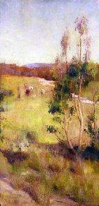 Gum Trees and Cattle (olje på lerret) av Gordon Coutts