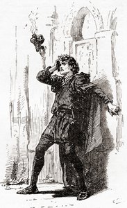 En scene fra William Shakespeares spiller Hamlet, Act I, Scene 5, Hamlet: Remember thee! Ja, du stakkars spøkelse, mens minnet holder plass i denne distraherte kloden, fra The Works of William Shakespeare, pu