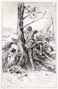 En illustrasjon fra "With Wolfe in Canada, or The Winning of a Continent" av G.A. Henty, pub. Blackie and Son Ltd., 1887 av Gordon Frederick Browne