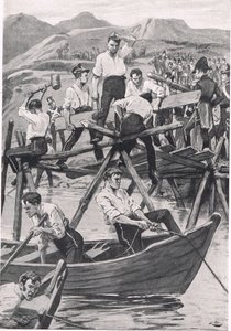 The Construction of the Bridge over Guadiana, 3. april 1811, illustrasjon fra 
